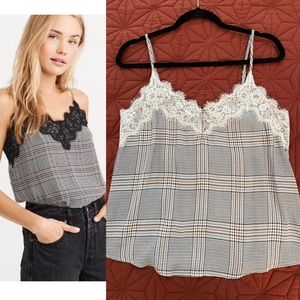 Abercrombie & Fitch AF Lace Trim Plaid Cami Camisole Dressy Tank M